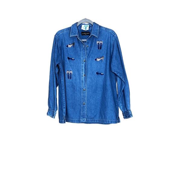 Vintage Luna Pier women's size large denim shirt with shoes button-up - Picture 1 of 10